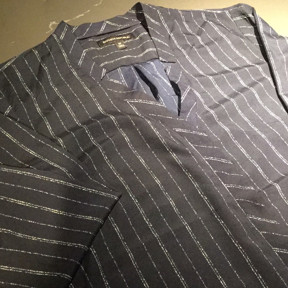 Banana Republic Navy Blouse with Mandarin Collar